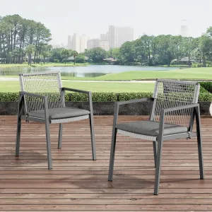 Set of 2 Modern Outdoor Rope Weave Dining Chairs with Aluminum Frame patio chairs, outdoor seating