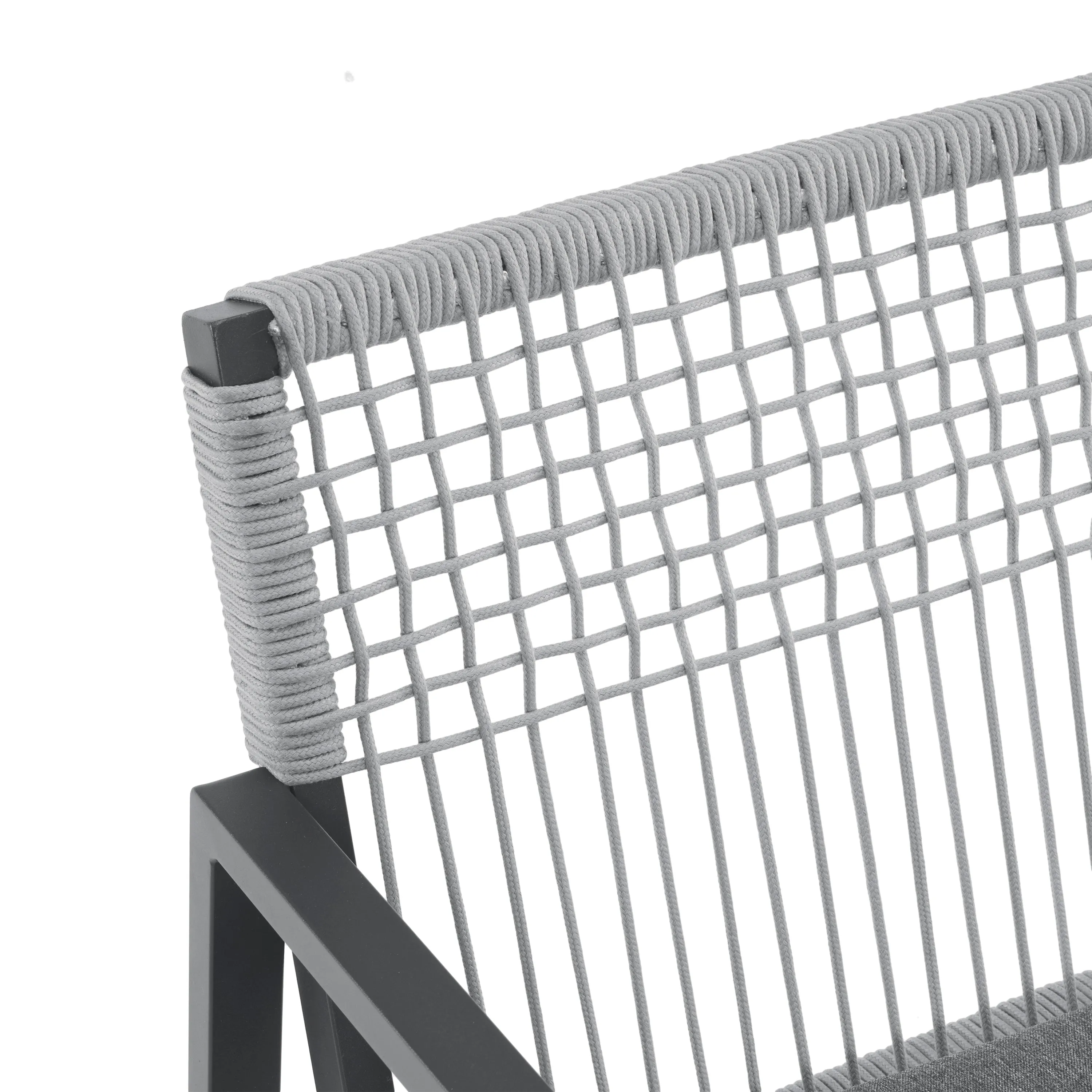 Set of 2 Modern Outdoor Rope Weave Dining Chairs with Aluminum Frame