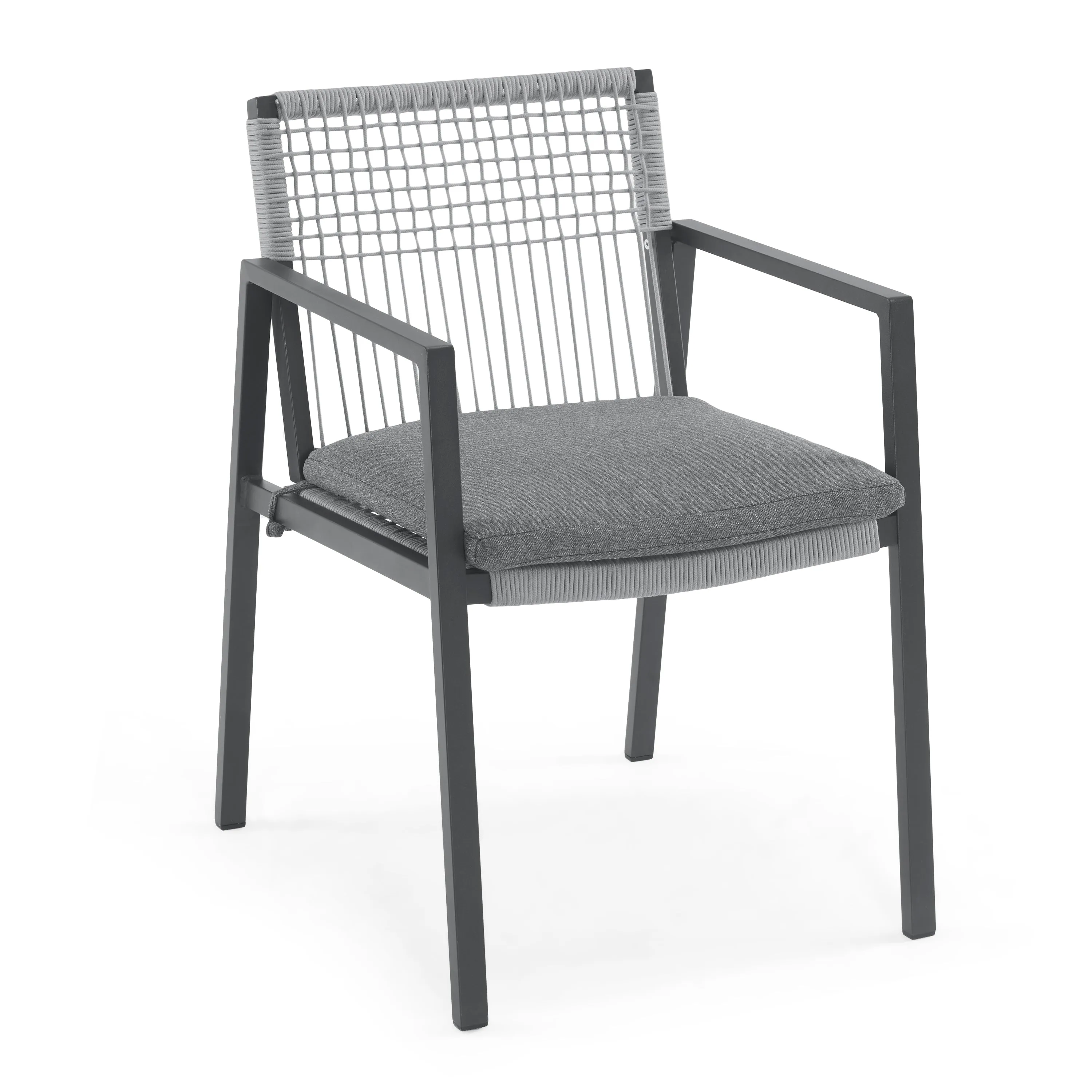 Set of 2 Modern Outdoor Rope Weave Dining Chairs with Aluminum Frame