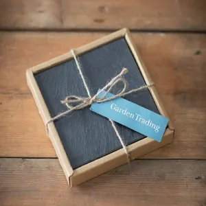 Set of 4 coasters tied with string, 11 x 11cm, Slate tufted headboard, king headboard