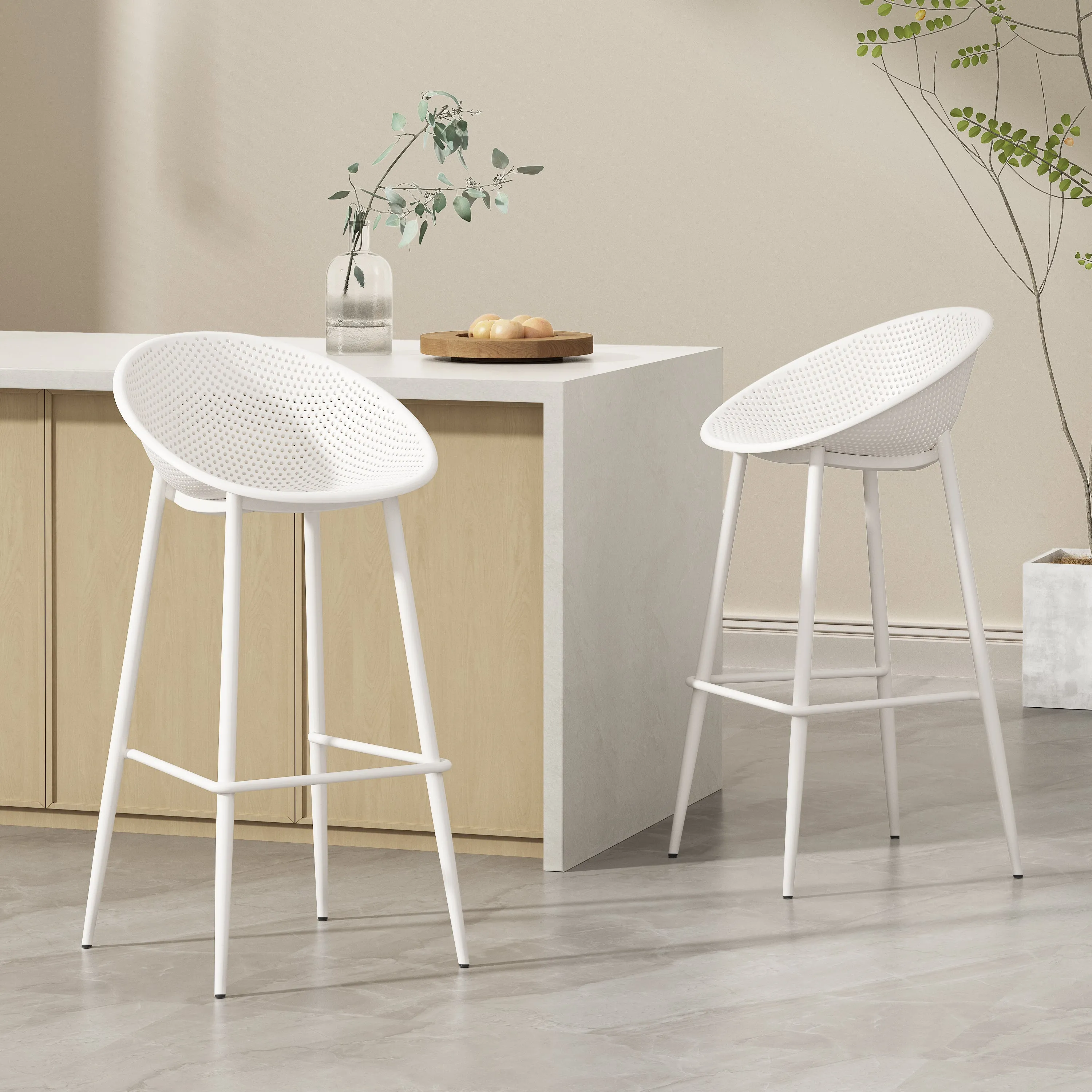 Shinnia Indoor & Outdoor Polypropelene Plastic Gable Barstool, Set of 2