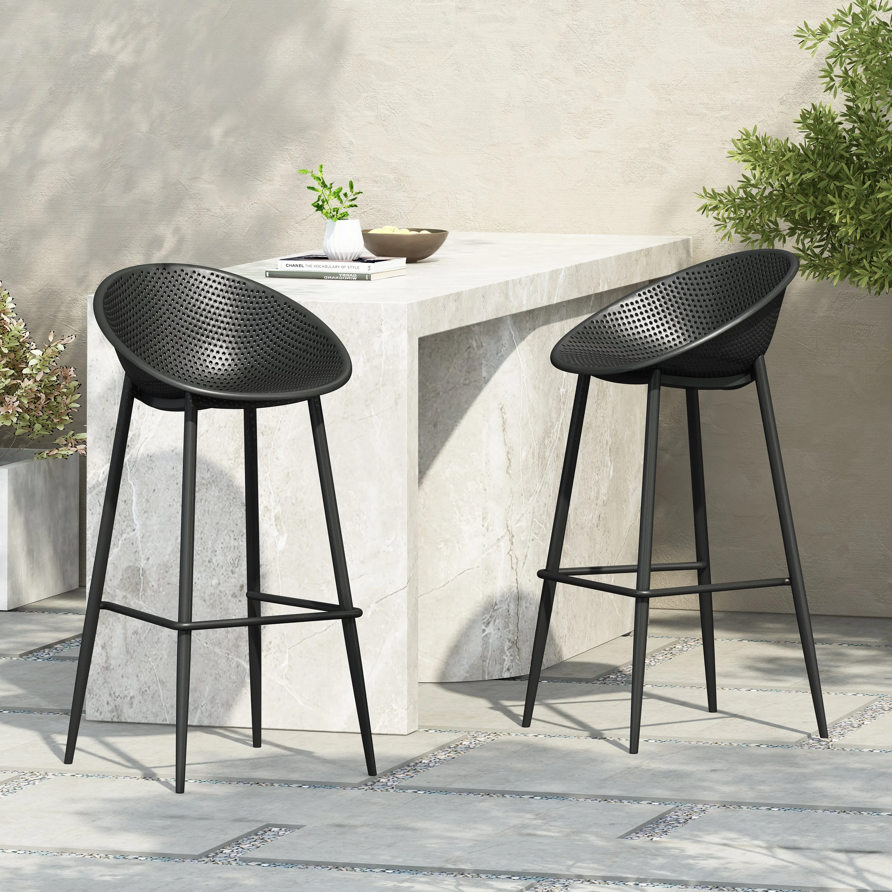Shinnia Indoor & Outdoor Polypropelene Plastic Gable Barstool, Set of 2