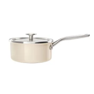 Steel Core Enamel Saucepan 20cm, Almond Cream curtain fabric, upholstery textile