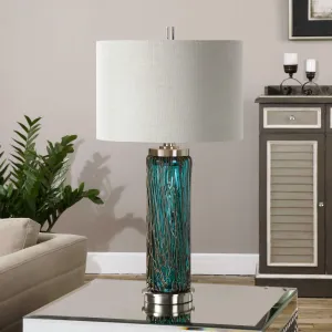 Stella Blue Glass Table Lamp mattress topper, bed base