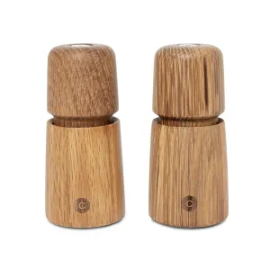 Stockholm Set of 2 Mini Grinders, H11cm, Oak napkin rings, dining placemats