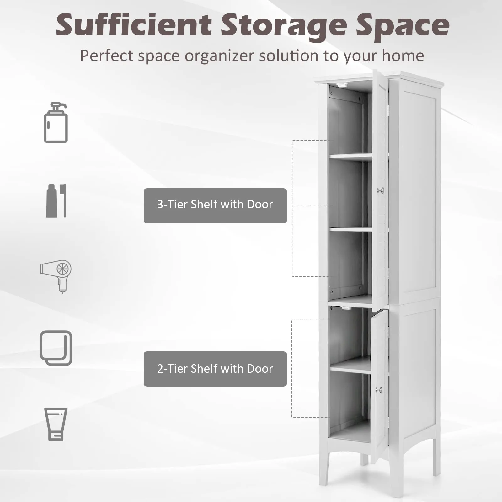 Storage Cabinet Bathroom High Cabinet with 5 Tier Shelves