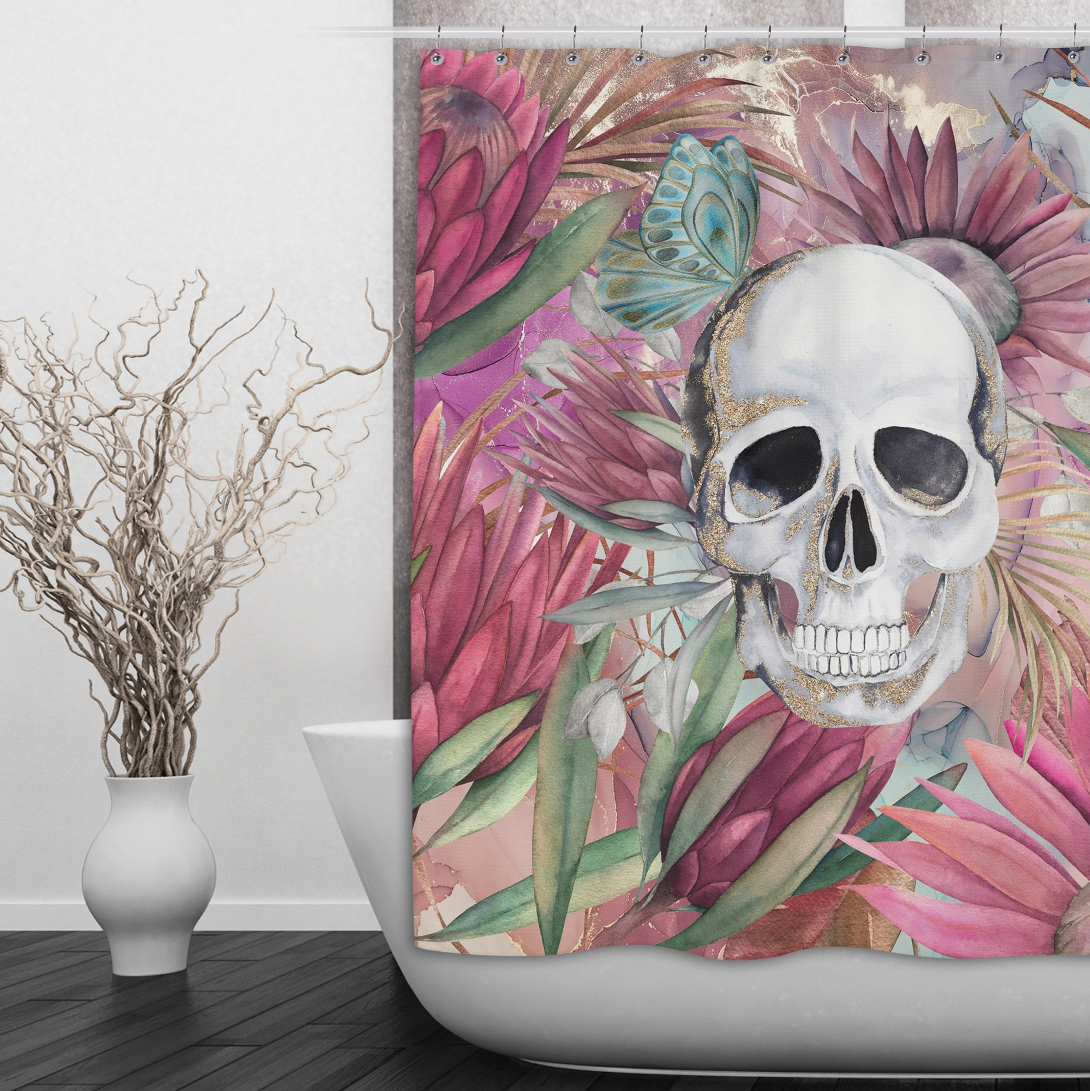 Sugarbush Butterfly Skull Shower Curtains and Optional Bath Mats Lighting,Lamps Fixtures