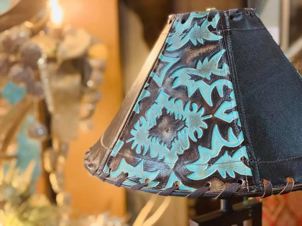 Terrant Turquoise Leather Lamp Shades