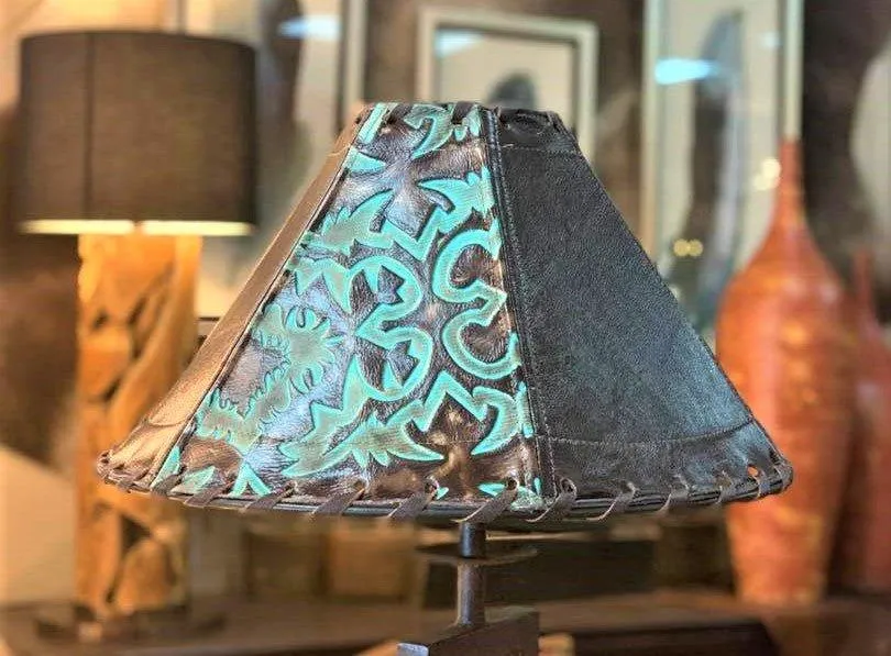 Terrant Turquoise Leather Lamp Shades
