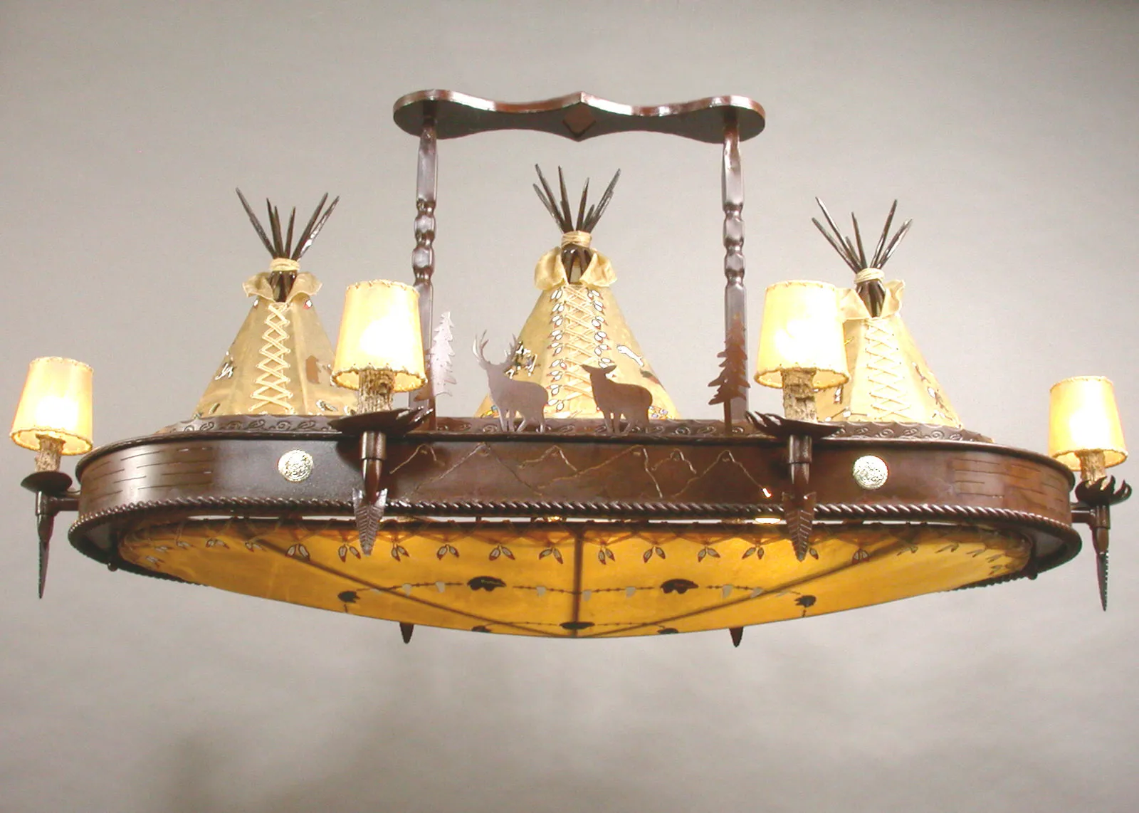Tipi Village Rawhide Oval Chandelier antler chandelier, rustic lighting