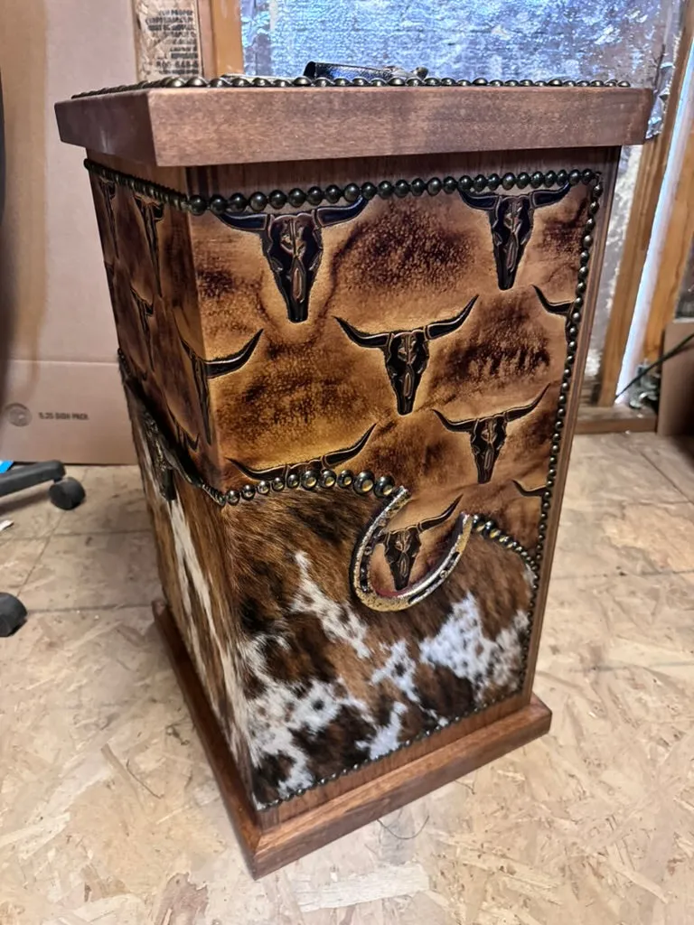 Totally Texas Cowhide Leather Storage Hamper with Rustic Charm