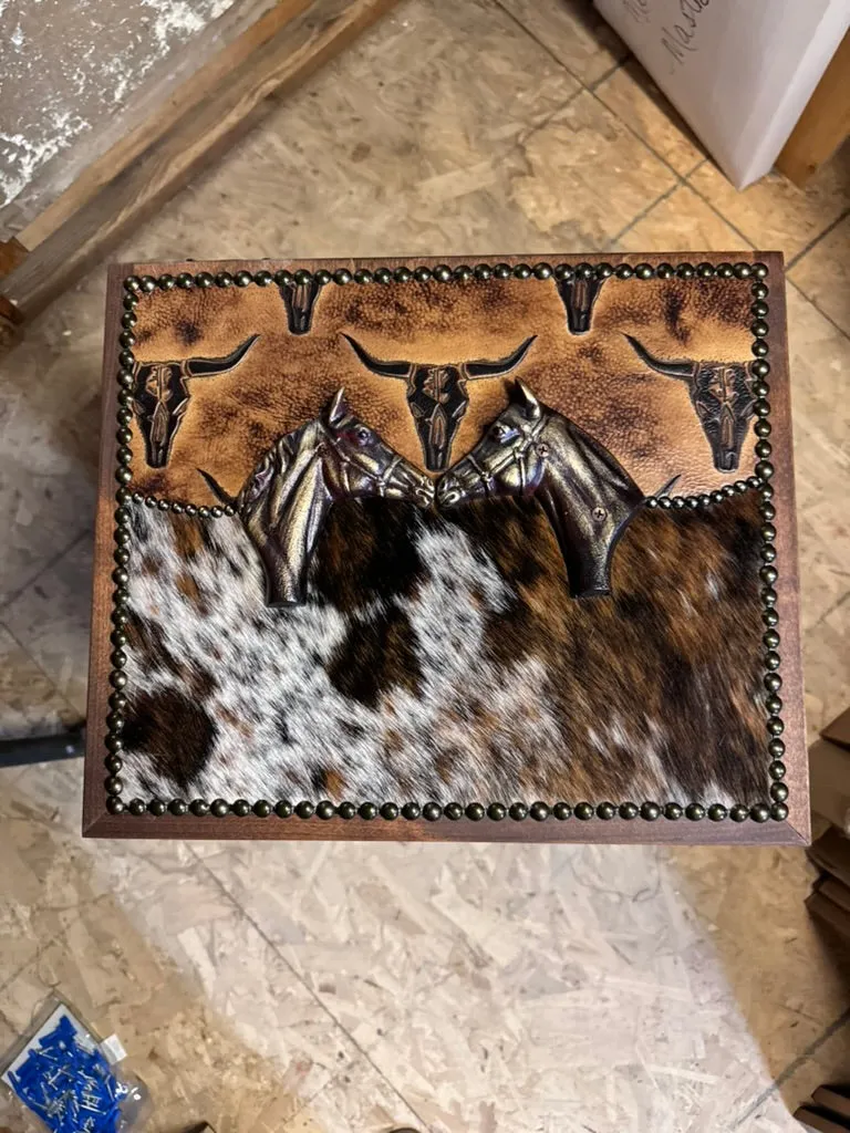 Totally Texas Cowhide Leather Storage Hamper with Rustic Charm