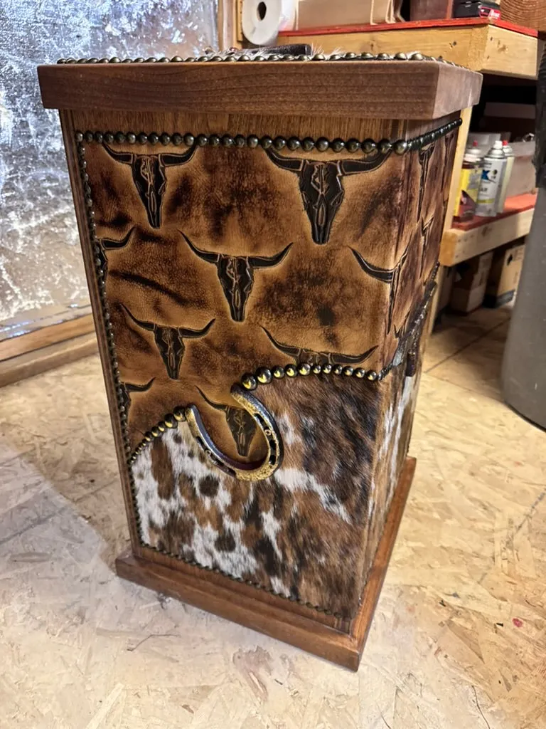 Totally Texas Cowhide Leather Storage Hamper with Rustic Charm