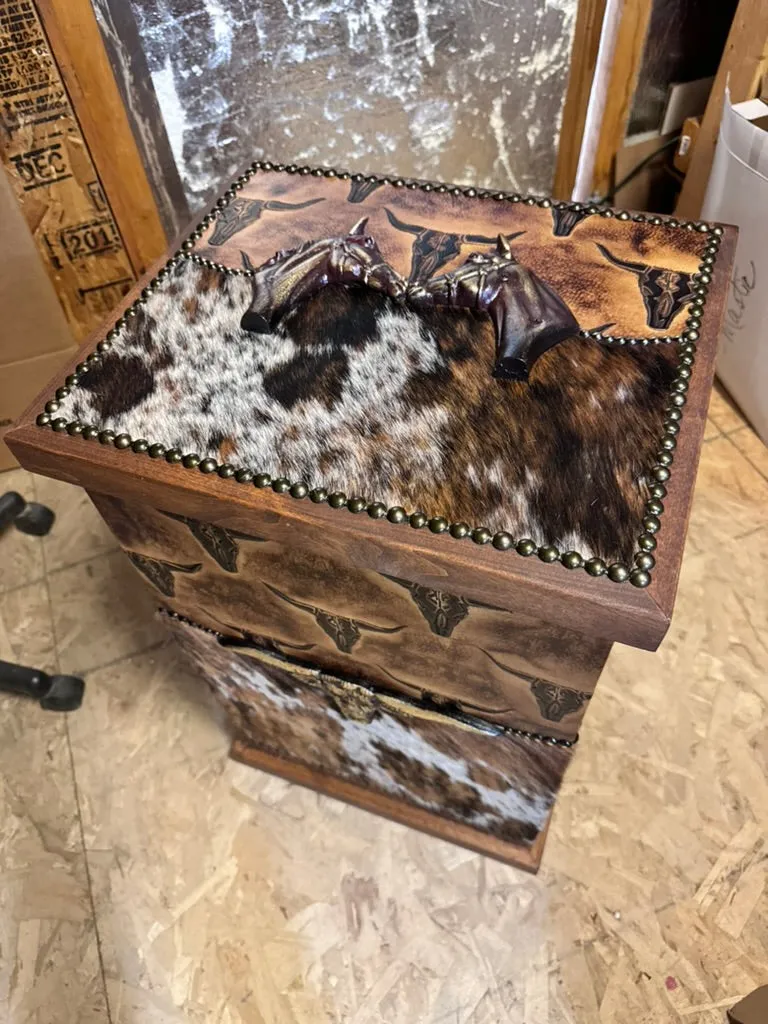 Totally Texas Cowhide Leather Storage Hamper with Rustic Charm