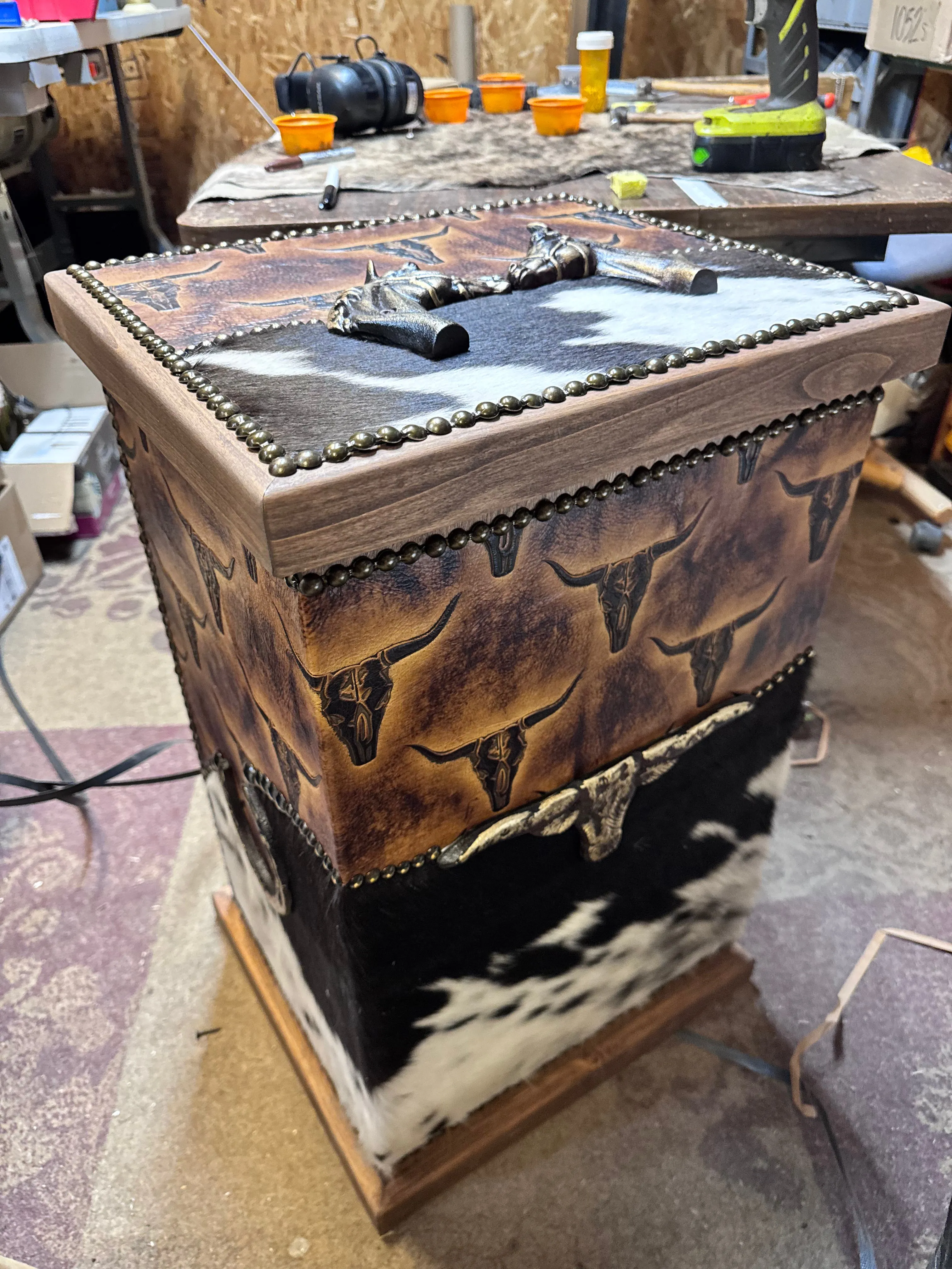 Totally Texas Cowhide Leather Storage Hamper with Rustic Charm