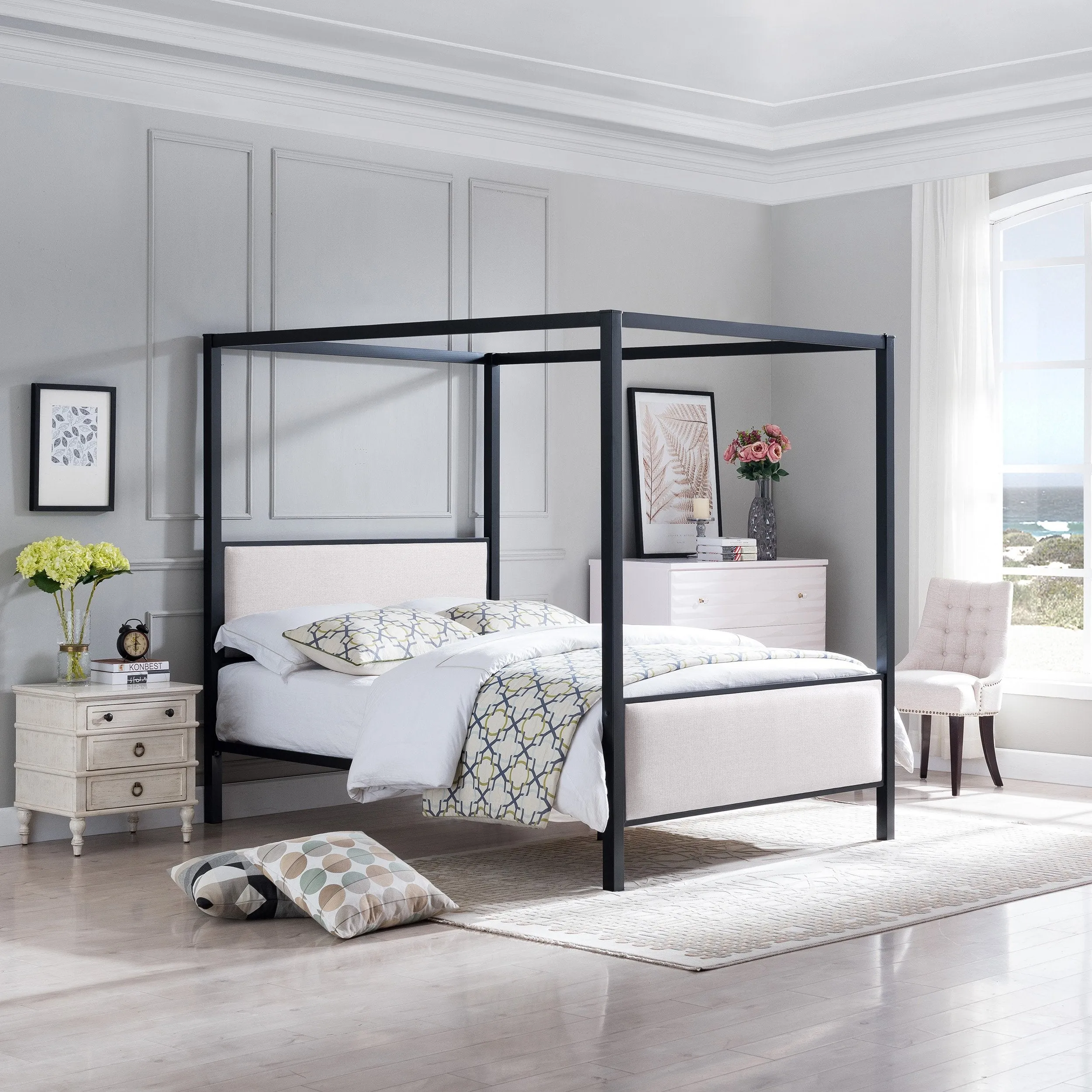 Traditional Fabric Canopy Queen Bed with Iron Frame - NH892803 patio chairs, outdoor seating