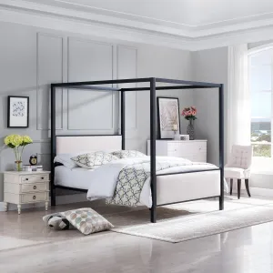 Traditional Fabric Canopy Queen Bed with Iron Frame - NH892803 patio chairs, outdoor seating