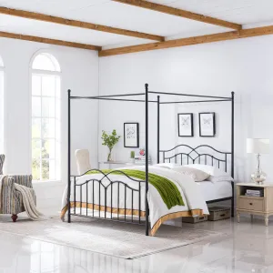 Traditional Iron Canopy Queen Bed Frame - NH003803 throw blanket, decorative pillow