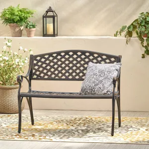 Traditional Mesh Pattern Antique Copper Cast Aluminum Bench - NH929933 patio chairs, outdoor seating
