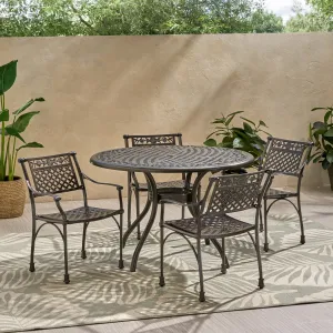Traditional Outdoor Aluminum 5 Piece Dining Set with Round Table - NH923213 patio chairs, outdoor seating