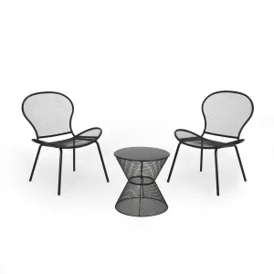 Tristian Modern Outdoor 2 Seater Iron Chat Set with Side Table patio chairs, outdoor seating