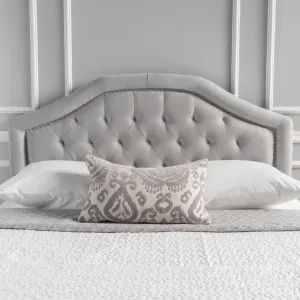 Tufted Light Gray Fabric Full/Queen Headboard with Nailhead Accents - NH084892 queen headboard, wooden headboard