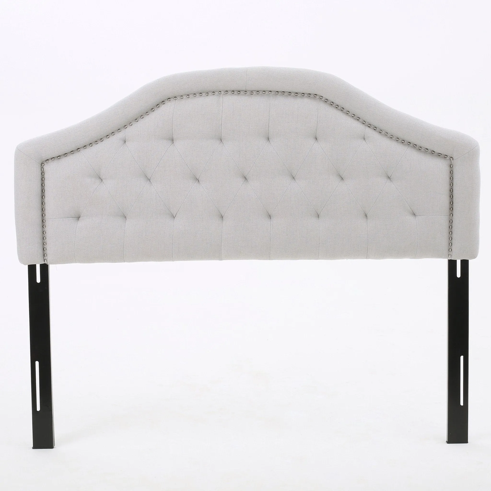 Tufted Light Gray Fabric Full/Queen Headboard with Nailhead Accents - NH084892
