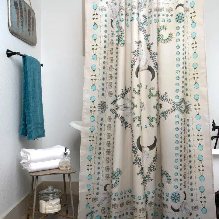 Turquoise & Steers Western Shower Curtain