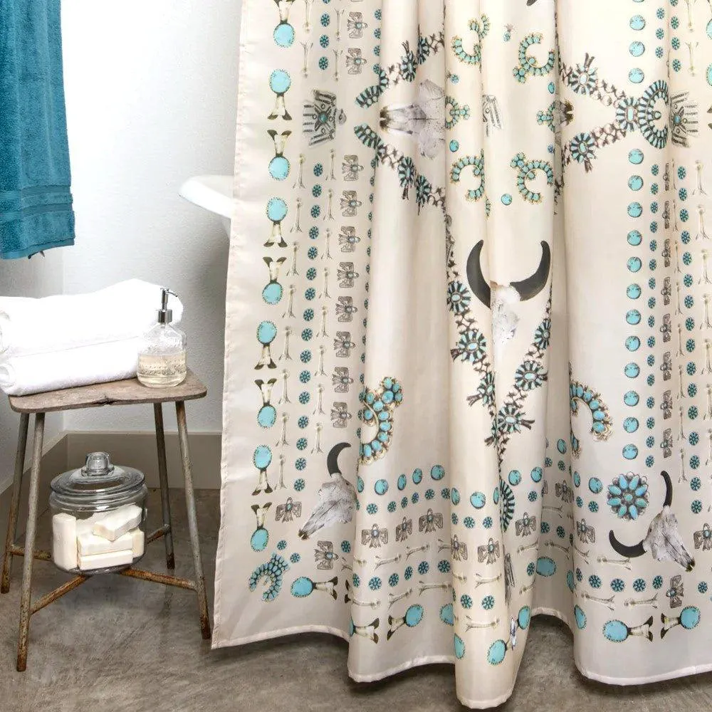 Turquoise & Steers Western Shower Curtain