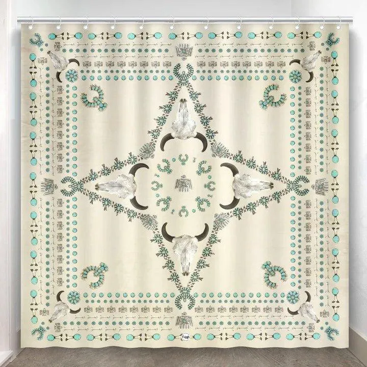 Turquoise & Steers Western Shower Curtain
