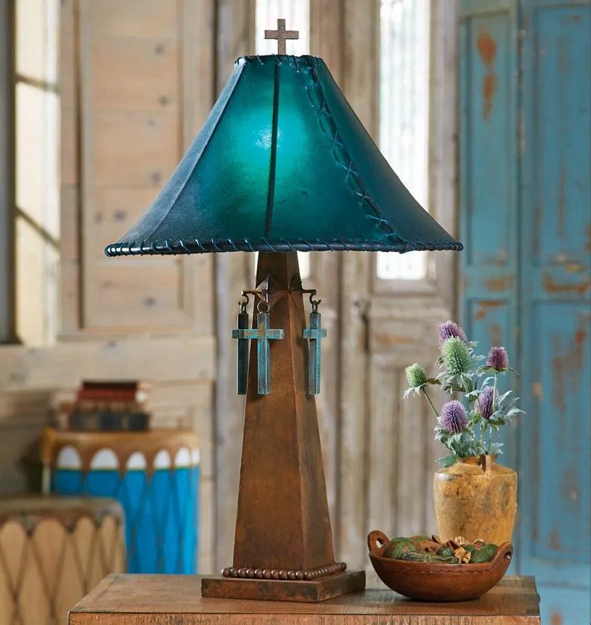 Turquoise Cross Rustic Table Lamp
