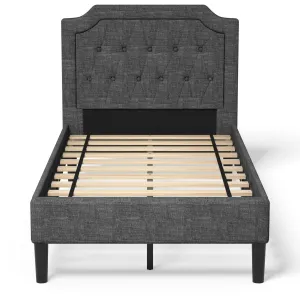 Twin Size Upholstered Bed Base with Button Stitched Headboard bed frame, queen bed