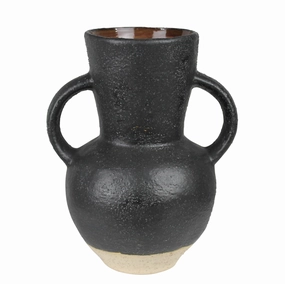 Umbria Vase with Big Handles, Ceramic, Black Vase,Ceramic Vase