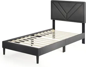 Upholstered Platform Bed Frame with Diagonal Channel Tufted Headboard bed frame, queen bed