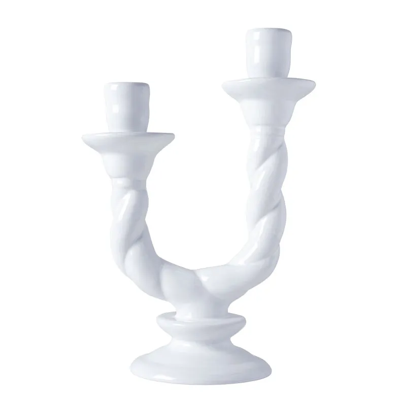 Vela Double Ceramic Candlestick, H30cm, White kitchen island, storage cart