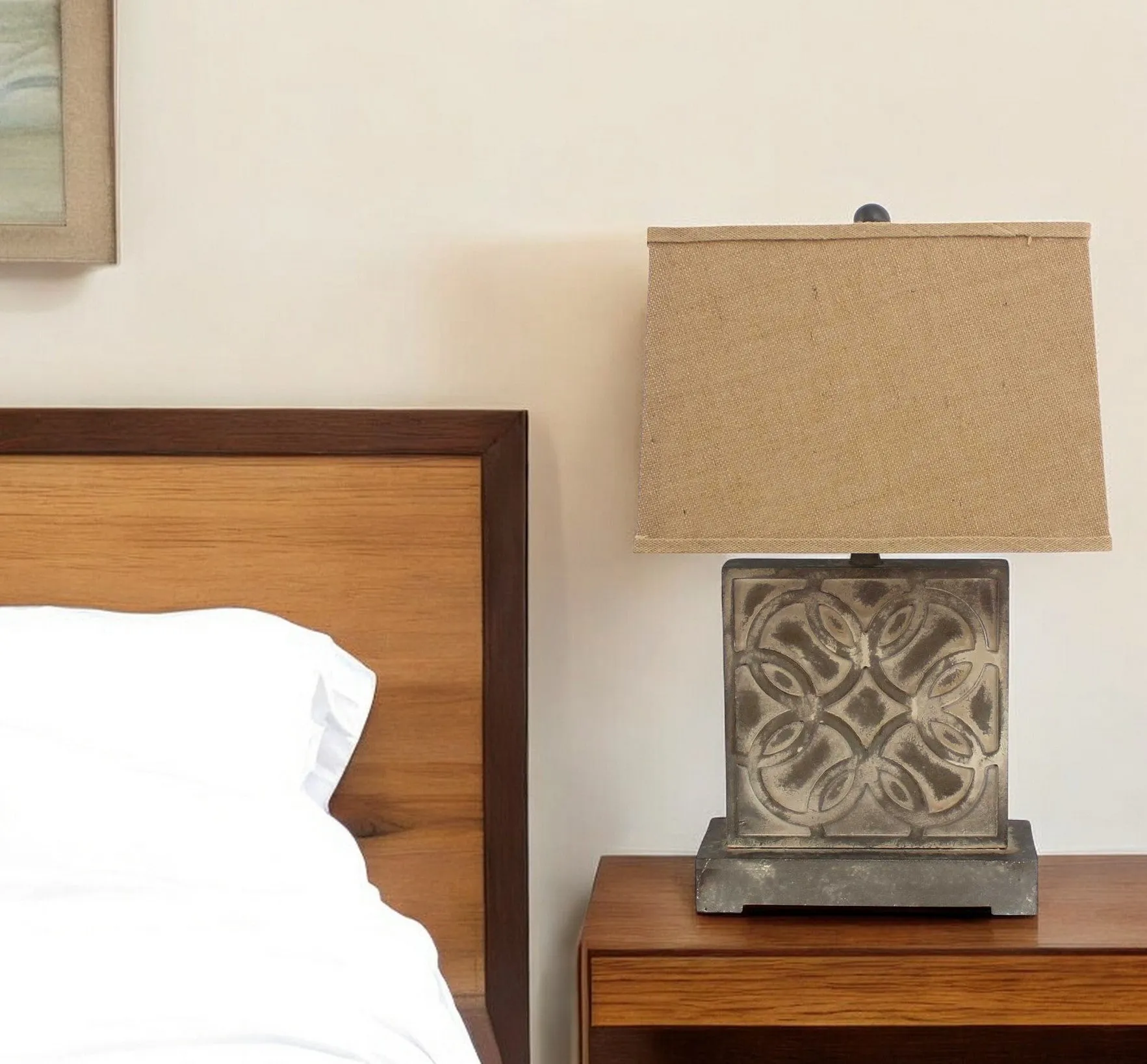 Vintage Table Lamp with Khaki Linen Shade