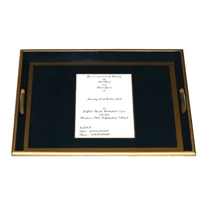 Wedding Invitation Tray by Anthony Steuart, Large, Black/Gold napkin rings, dining placemats