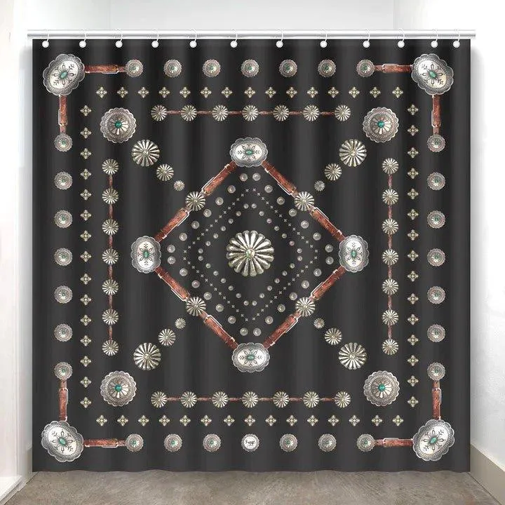 Western Conchos Black Shower Curtain