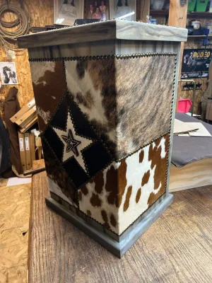 Western Cowhide Upholstered Hamper bathroom accessories, soap dispenser