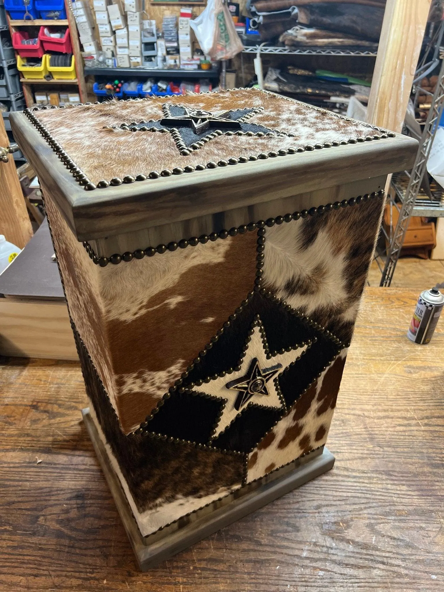 Western Cowhide Upholstered Hamper