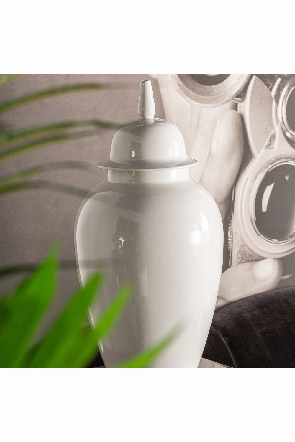 White Ceramic Lidded Vase | Vical Home Elina