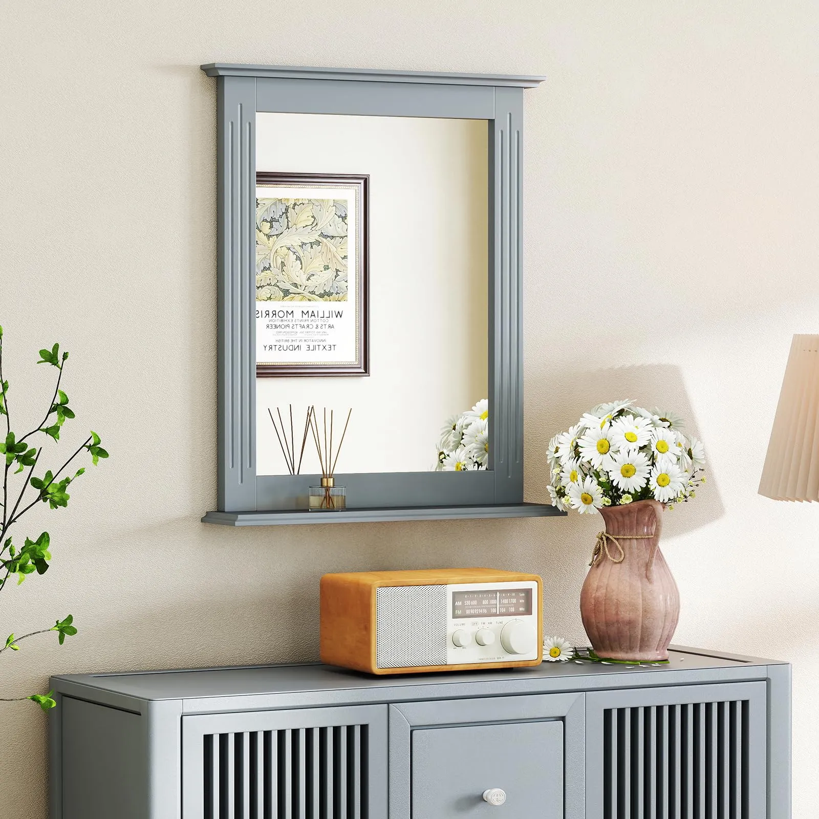 Wooden Frame Modern Rectangular Hanging Vanity Makeup Mirrors for Washroom