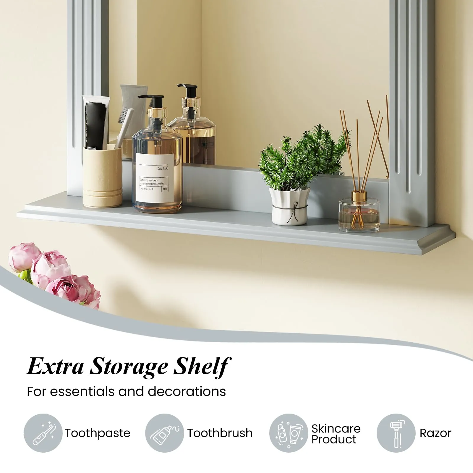 Wooden Frame Modern Rectangular Hanging Vanity Makeup Mirrors for Washroom